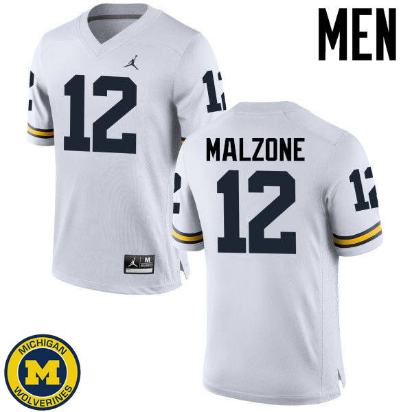 Men University of Michigan #12 Alex Malzone White Fashion Football Jersey